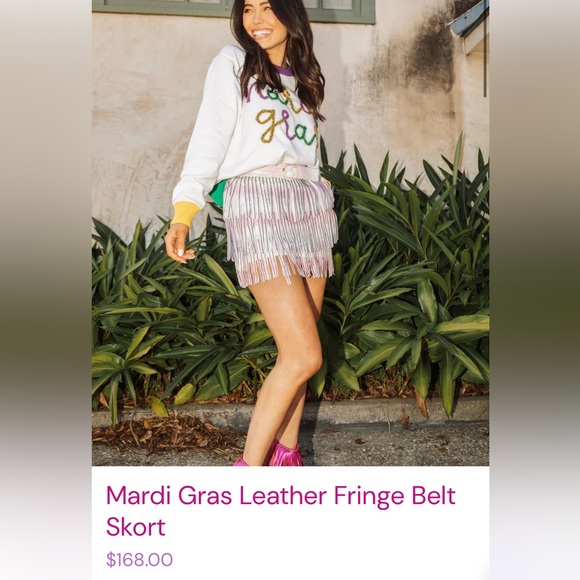 New! QUEEN OF SPARKLES Rhinestone Leather Fringe Pastel Mini Skirt - Picture 12 of 12